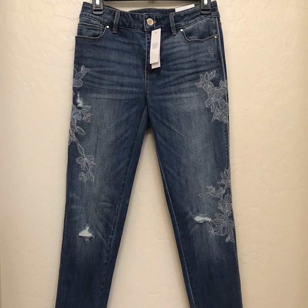 WHBM Jeans With Appliquéd Trim, Sz 4, NWT